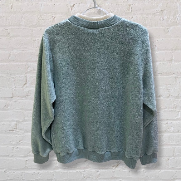 VTG Alia Fleece Pullover Crew Neck Sweater Sage Green Embroidered Grandmacore - Picture 4 of 5